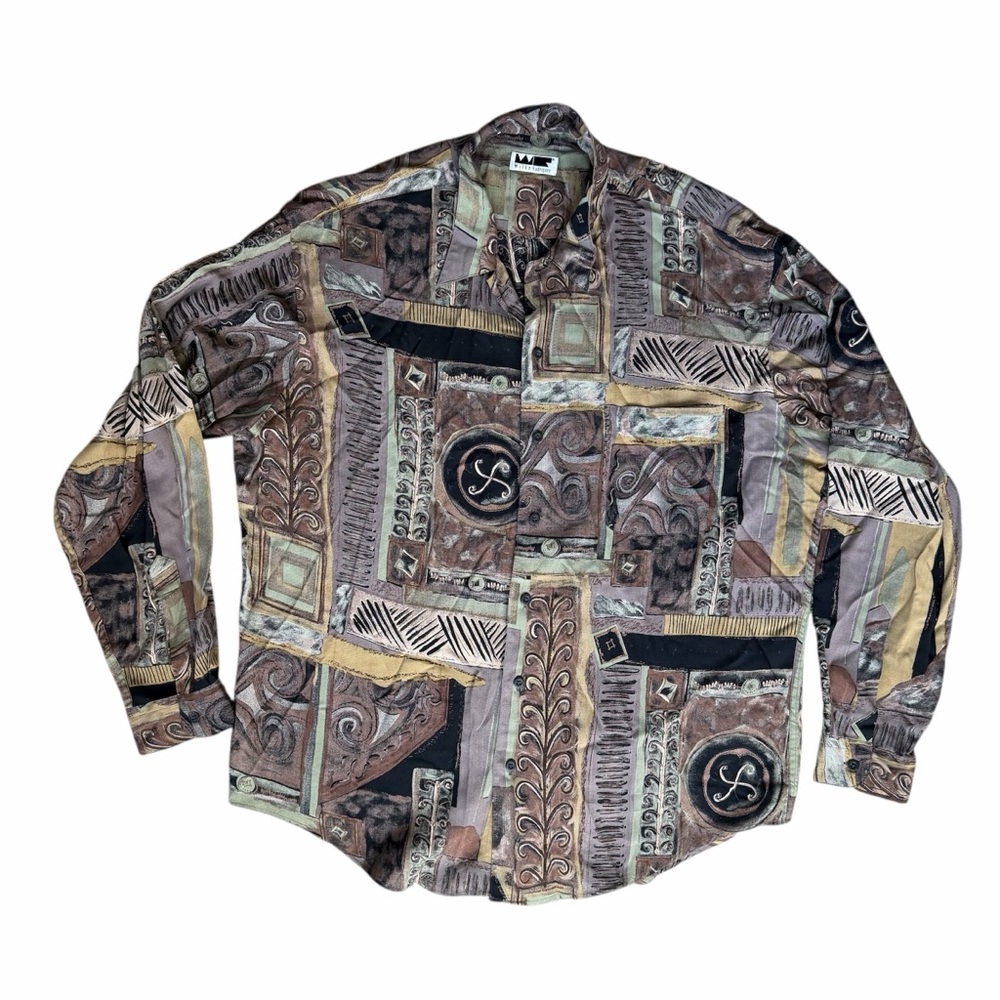 VTG Wilke Rodriguez Novelty Printed Button Up Long Sleeve Shirt 100% rayon Sz L